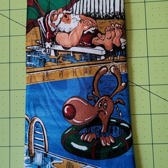 David Taylor Necktie with Santa & Reindeer in the Swimming Pool - Picture 1 of 4